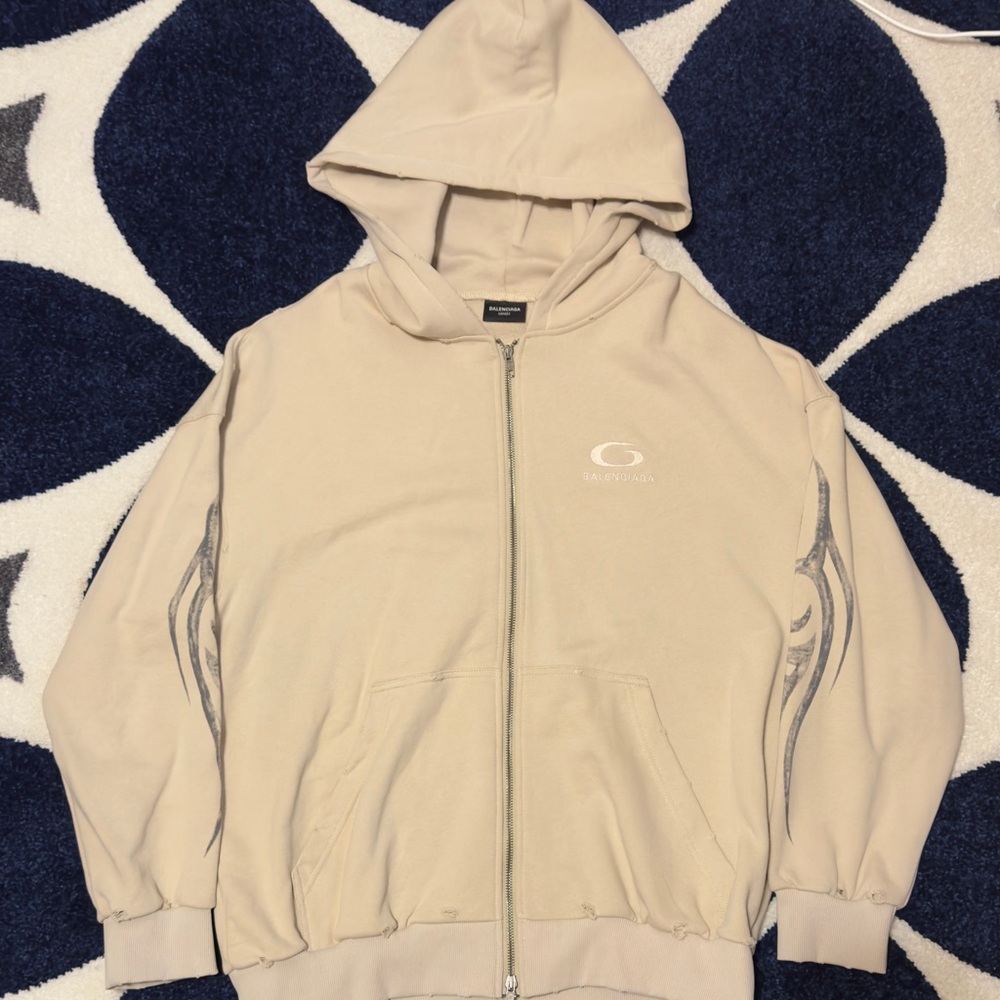 Balenciaga Y2K Tribal Tattoo Sharpie Zip Up Crop Hoodie Size 2